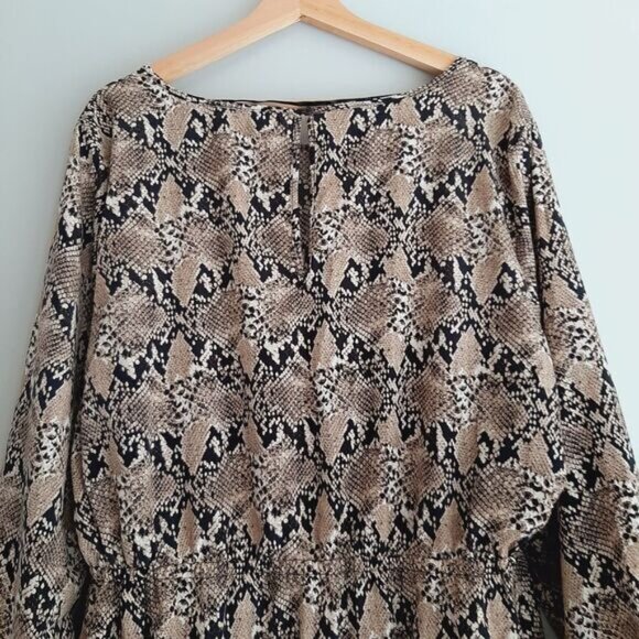 JOE FRESH / Flowy Ruffle Hem Scoop Neck Midi Dress Snake Print Sz 1X - Picture 9 of 14